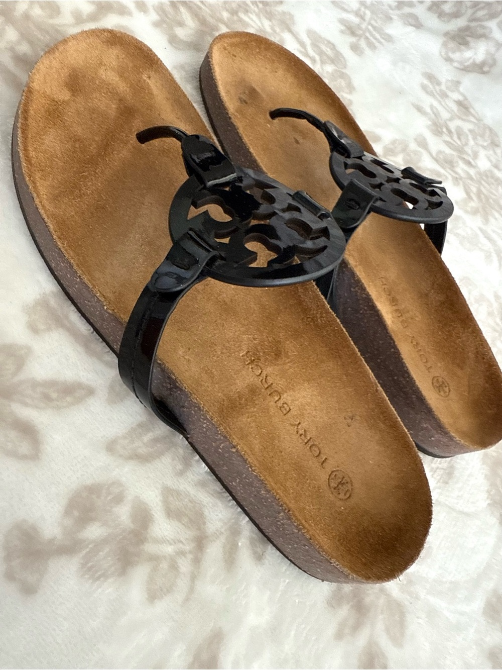 EUC Tory Burch Miller Cloud Black Patent Leather Sandals - Picture 2 of 12